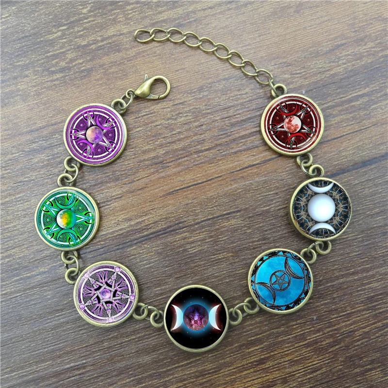 Модный женский браслет с подвеской Тройная Луна богиня искусство фото винтажная