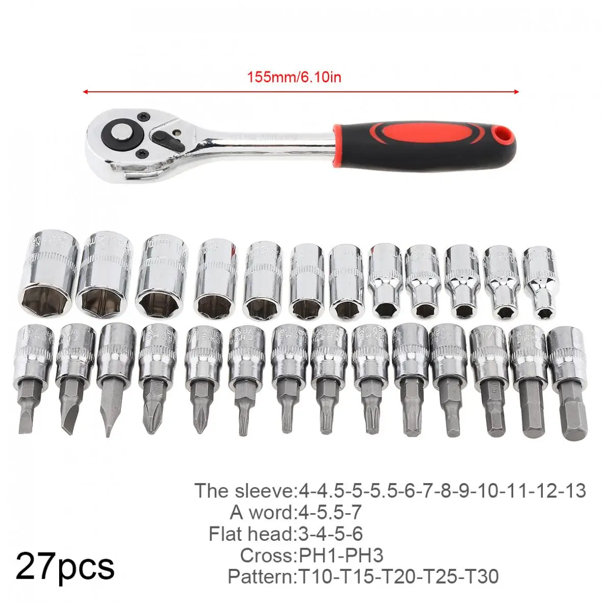 27pcs/set 1/4 Inch Universal Muiltifunctional Ratchet Socket Wrench Tool Set with Screwdriver Heads for Car Repair Spanner Kit |