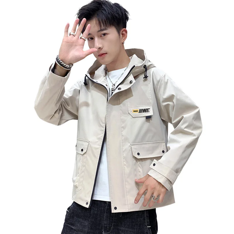 

4XL plus size youth men hooded jacket Spring and autumn new zipper placket solid color fashion handsome male casual sports coat