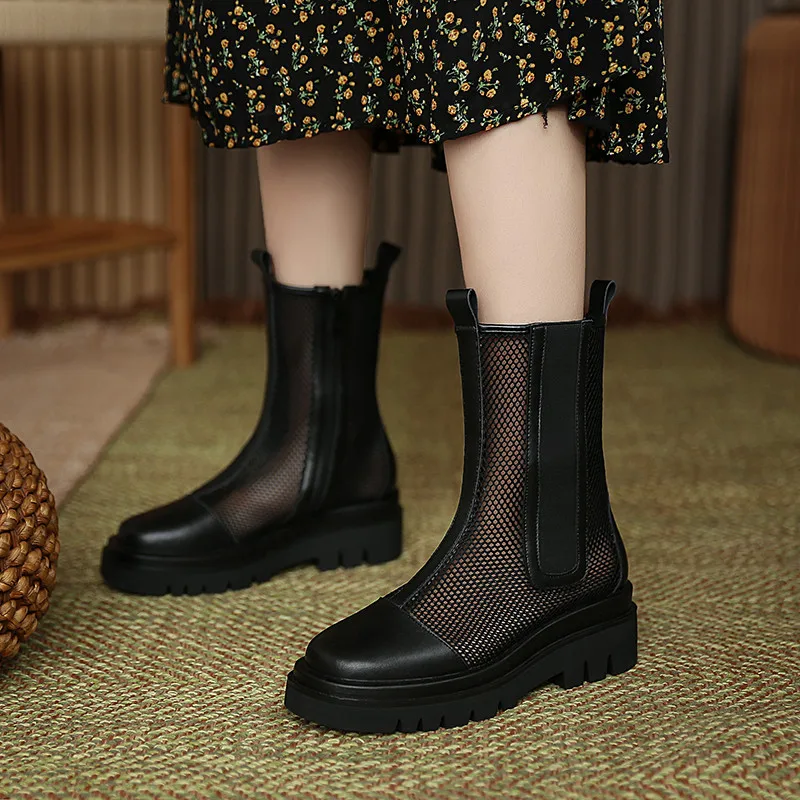 

MEMUNIA 2021 Big Size 43 Summer Boots Women Mesh Round Toe Zip Thick Bottom Casual Shoes Fashion Cool Ankle Boots For Women