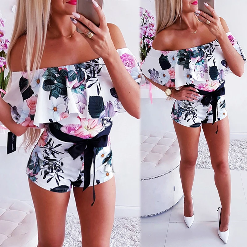 Хит продаж купальный костюм с шортами сексуальный цветочный принт на одно плечо