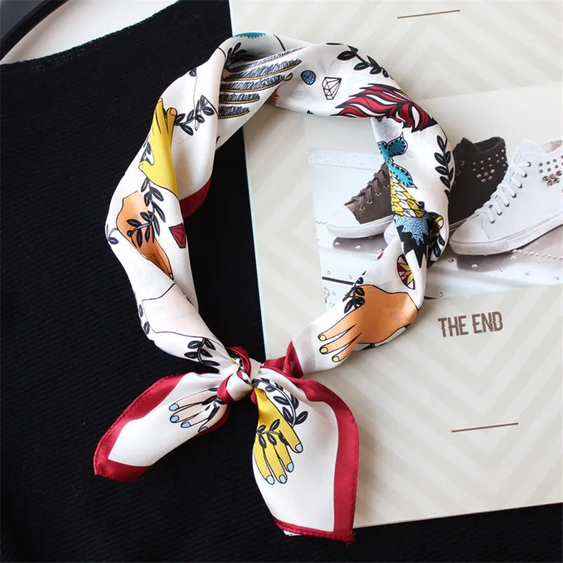 Платок POBING из 100% чистого шелка для женщин квадратный шарф с цветочным принтом