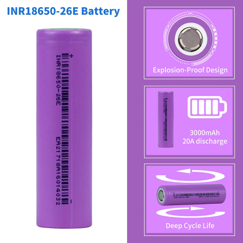New 2021 18650 2600mAh Battery 3.7V 20A Discharge Lithium Ion Rechargeable Battery for Counter Lamp Flashlight 18650 Batteries
