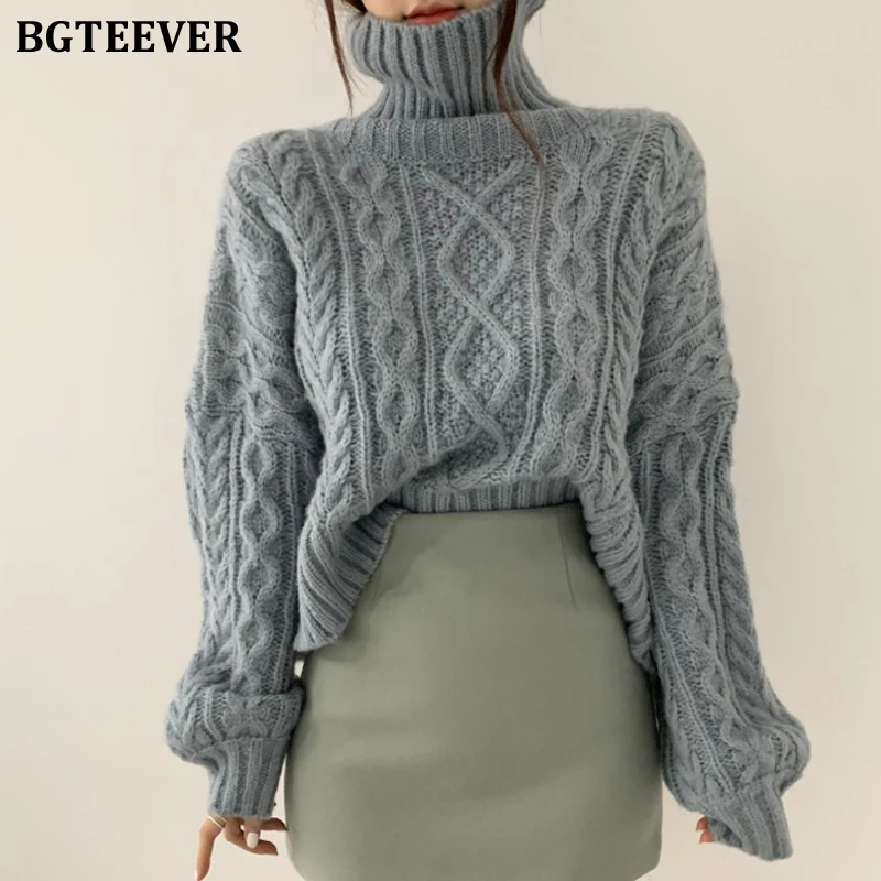 BGTEEVER 2019 зимние женские вязаные Джемперы повседневный Свободный теплый крученый