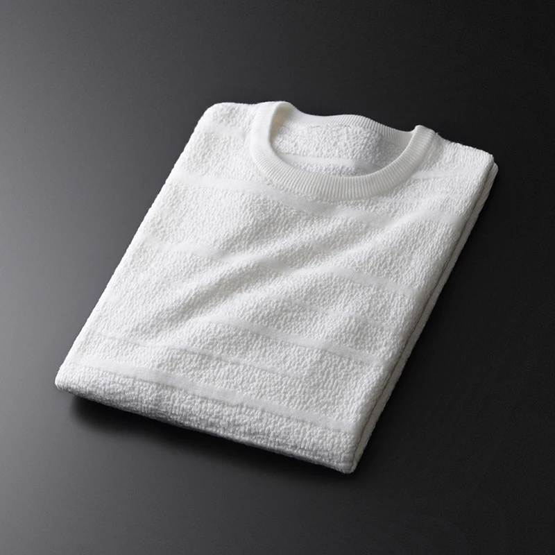 Minglu Mens Sweater Luxury Soft 3d Jacquard Knitting Round Neck Male Autumn And Winter Slim Fit Elasticity Sweaters Man | Мужская одежда