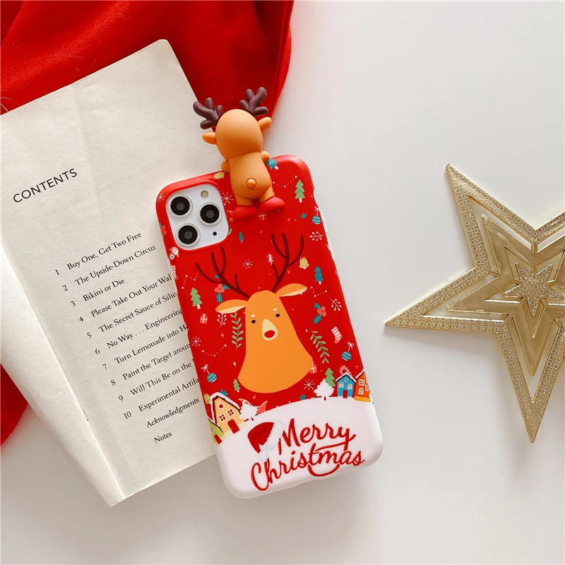 Christmas Cartoon Deer Phone Case For iPhone 11 Pro Max XR XS X Silicone Matte Cover 7 8 Plus 6 6S Xmas Gifts |