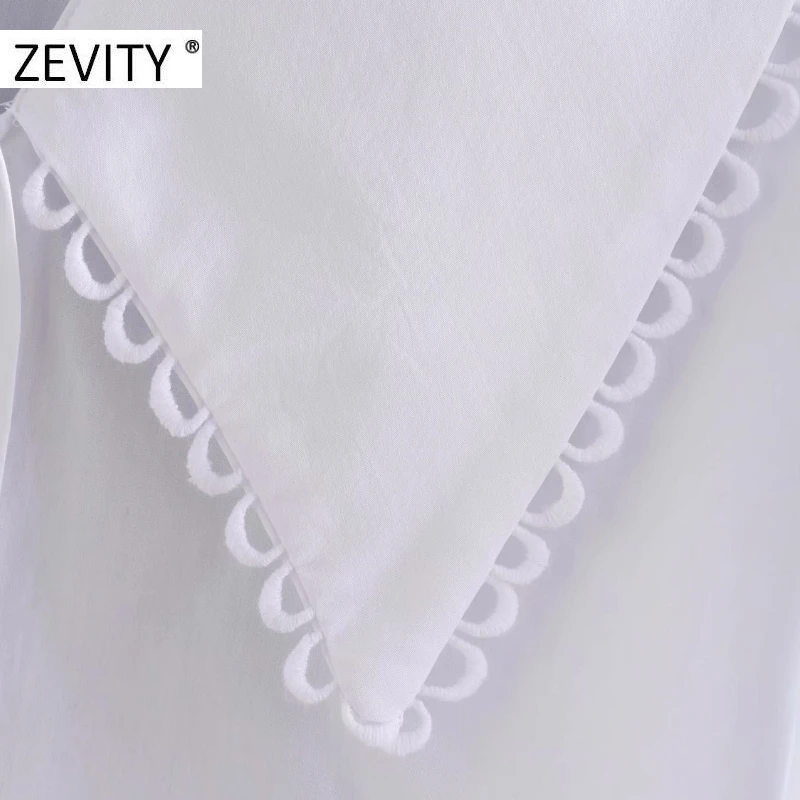 ZEVITY Women's Sweet Peter Pan Collar Lace Stitching Poplin Blouse - Casual Puff Sleeve White Chemise with Chic Tops (LS7201) image 4