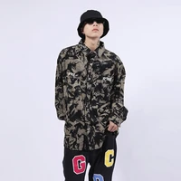 hip letter lapel retro new love flame japanese 2021 corduroy embroidery long sleeved mens hop oversize vibe loose casual shirts