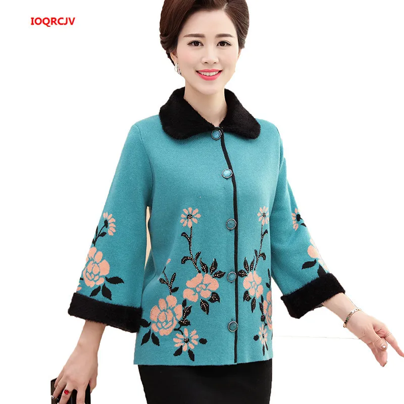 

Mother Clothing Autumn Winter Wool Knitted Sweater Large Size Women Sweater Coats Casual High Quality Cardigans Plus Size W1109