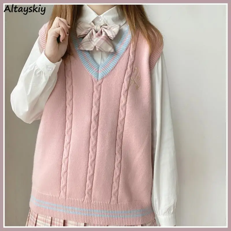 

Женский свитер-жилет с узором ромбиками, повседневный вязаный пуловер без рукавов в стиле преппи для студентов, жилеты с V-образным вырезом, ...