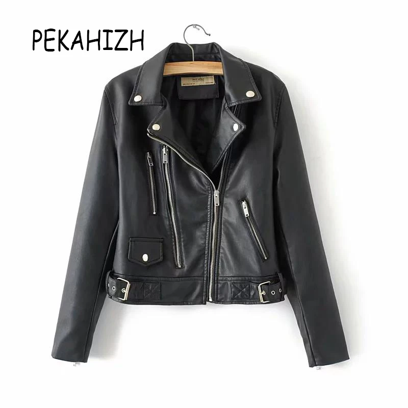 Осенняя Черная куртка из искусственной кожи Женское пальто с длинным рукавом