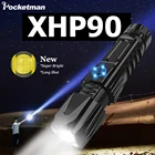 Мощный светодиодный фонарик XHP90, Тактический фонарик с зарядкой от USB, фонарь фонарик, фонарик для кемпинга с аккумулятором 26650