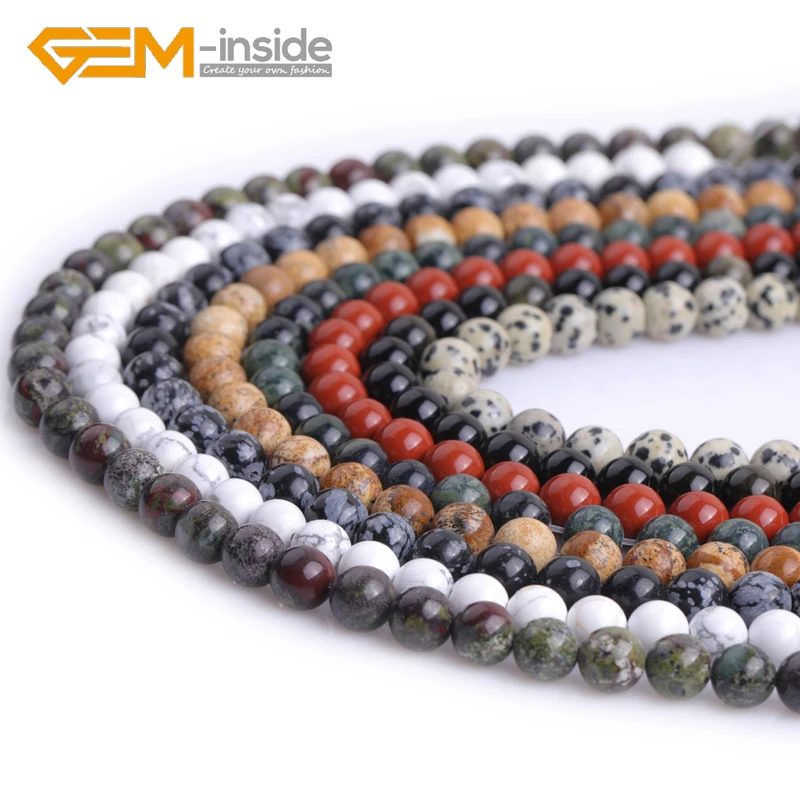 Натуральный ассорти из камня далматинские бусины Mookaite Obsidian яшмы вокруг