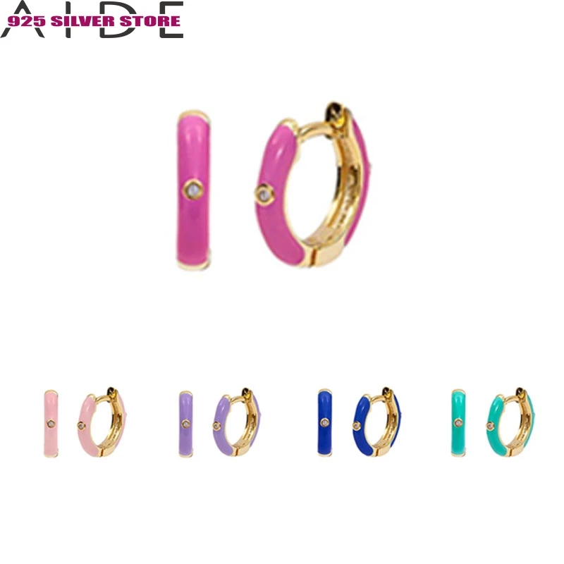 

Aide 925 Silver 2021 Trend Huggie Colorful Sterling S925 Plata Piercing Hoop Ear Ring With Zircon Dripping Oil Craft Women