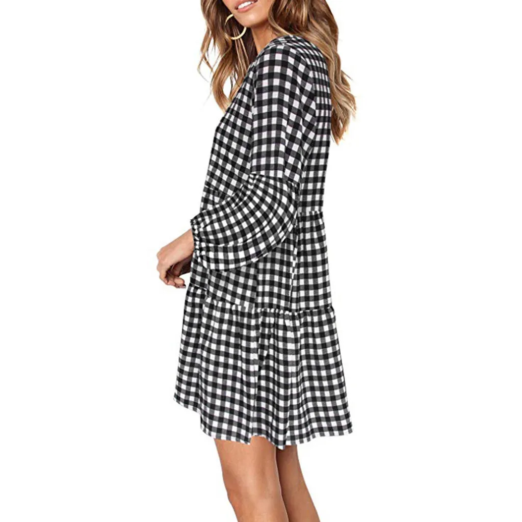 Женская мода решетки фонарь с длинным рукавом v-образным вырезом Драпированные