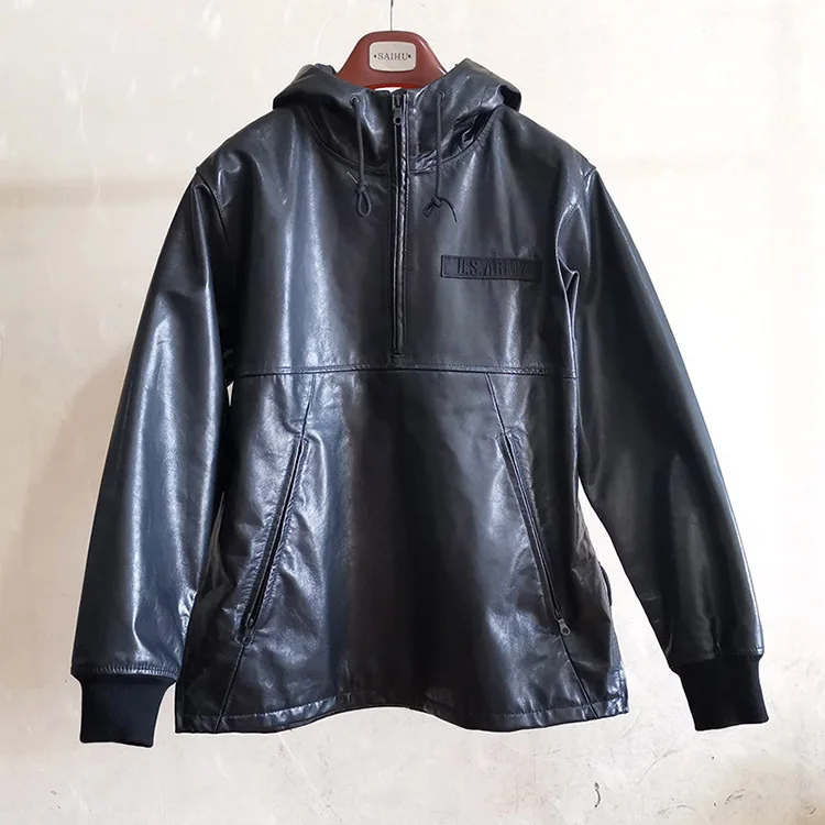 

Hooded 2021 Autumn New Spring Casual Genuine Jacket Men and Women Couple Models Sheepskin Leather Clothing