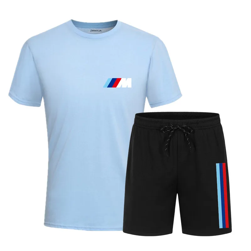 

Men's new BMW summer leisure hot sale short sleeve + shorts 2-piece outdoor fitness running mountaineering suit S_2XL