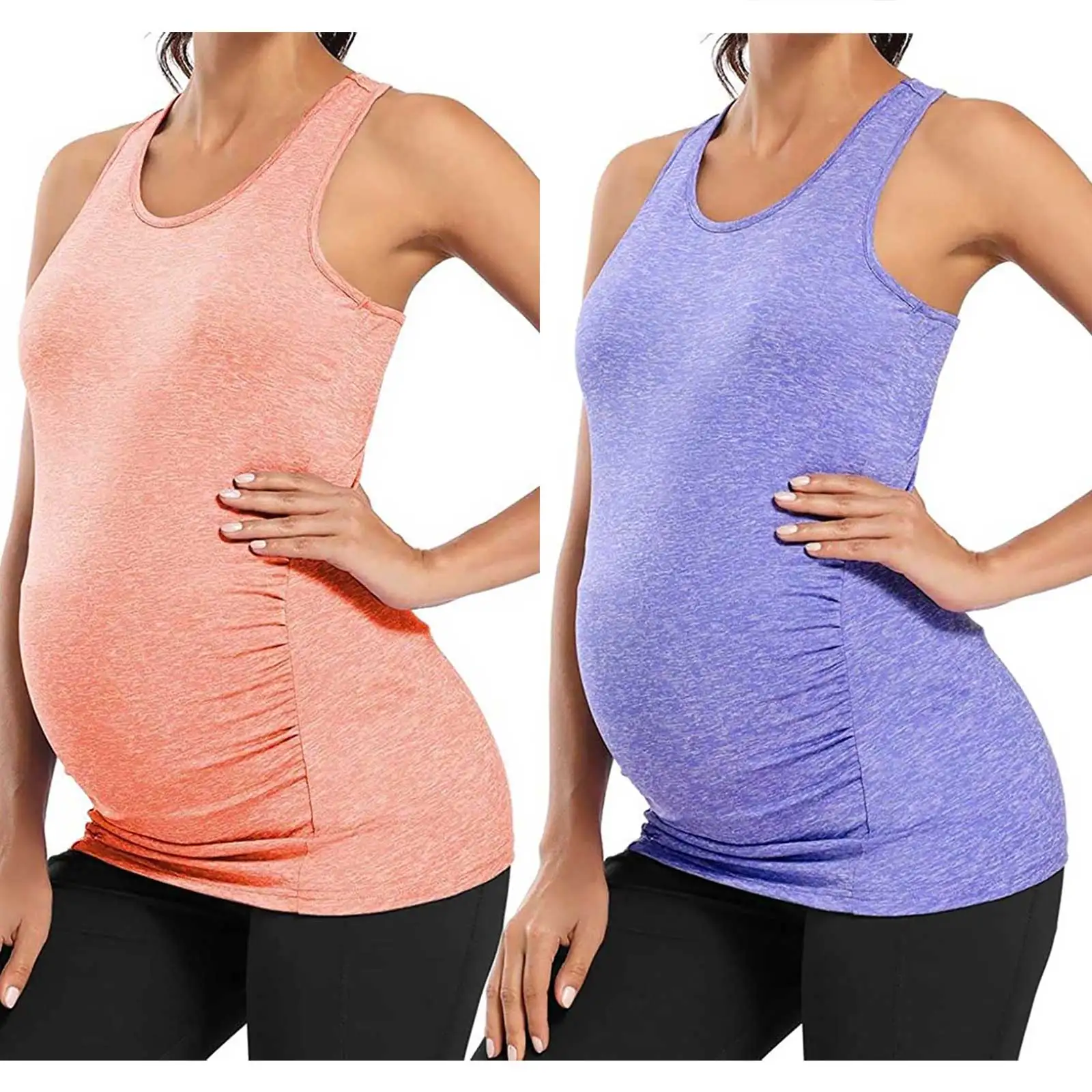 

Summer Maternity Tops Basic Maternity Workout Athletic Yoga Tank Top Pregnancy Sleeveless Racer Back Side Ruched Casual Vest Top
