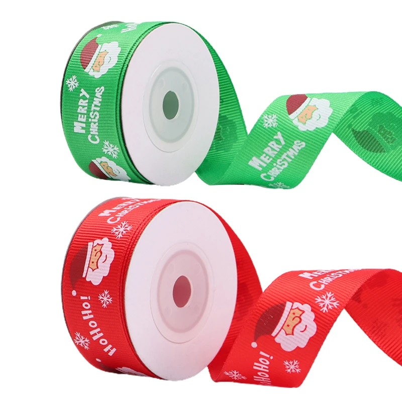 

7 Rolls 10 Yards 25mm Santa Claus Printing Red Green Christmas Grosgrain Ribbon for DIY Crafts Gift Wrapping Festive Party Decor