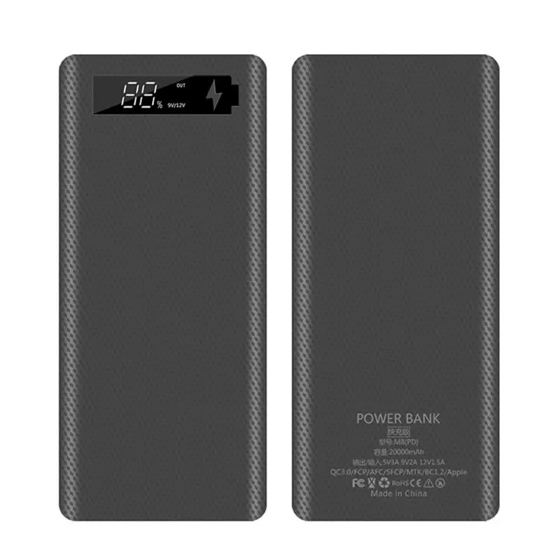QC3.0 PD LCD Display DIY 8x18650 Battery Case Power Bank Shell Portable External Box without Powerbank Protector E56B | Электроника