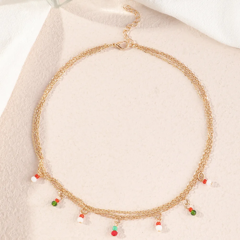 

Festival Jewelry Simple Geometric Metal Chain Necklace Womens Neck Chain Handmade Rice Seeds Beads Christmas Necklaces For Girls