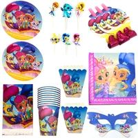 99pcslot shimmer and shine theme napkin tablecloth birthday party plates cups decora toppers blowouts kids favors cupcake picks