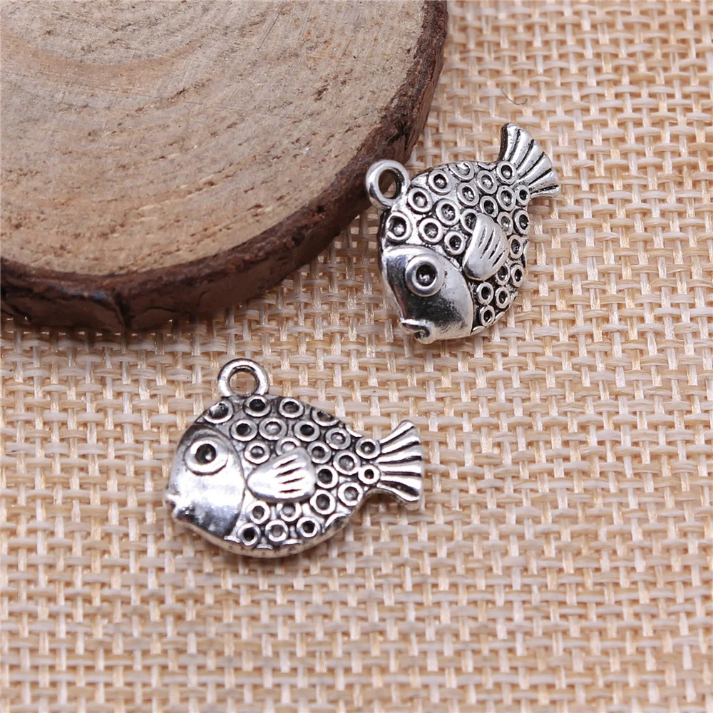 

free shipping 24pcs 16x20mm antique silver Tropical Fish charms diy retro jewelry fit Earring keychain hair card pendant