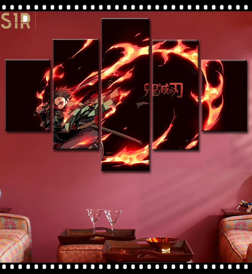 

Kimetsu No Yaiba Wall Art 5 Pieces Canvas Painting Poster Pictures Home Decor Living Room HD Printed Game Poster Anime Wall Art