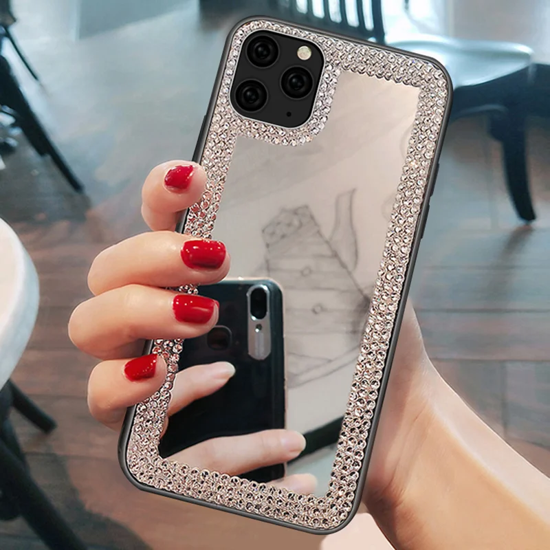 Роскошный Алмазный зеркальный телефонный чехол со стразами для iPhone 11 Pro Max X XR XS 12