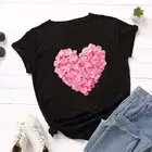 Женская футболка с принтом в виде розовых сердец и цветов, повседневные белые топы для влюбленных пар, женская футболка с коротким рукавом, с принтом в виде сердец, 2020