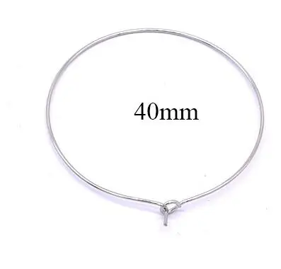 40mm 50 шт./лот, 316L, проволока из нержавеющей стали, серьги-кольца, серебряный тон, круглые 20 мм, 25 мм, 30 мм, пустые круглые серьги-кольца для рукоделия, ювелирные изделия - Окраска металла: 40mm