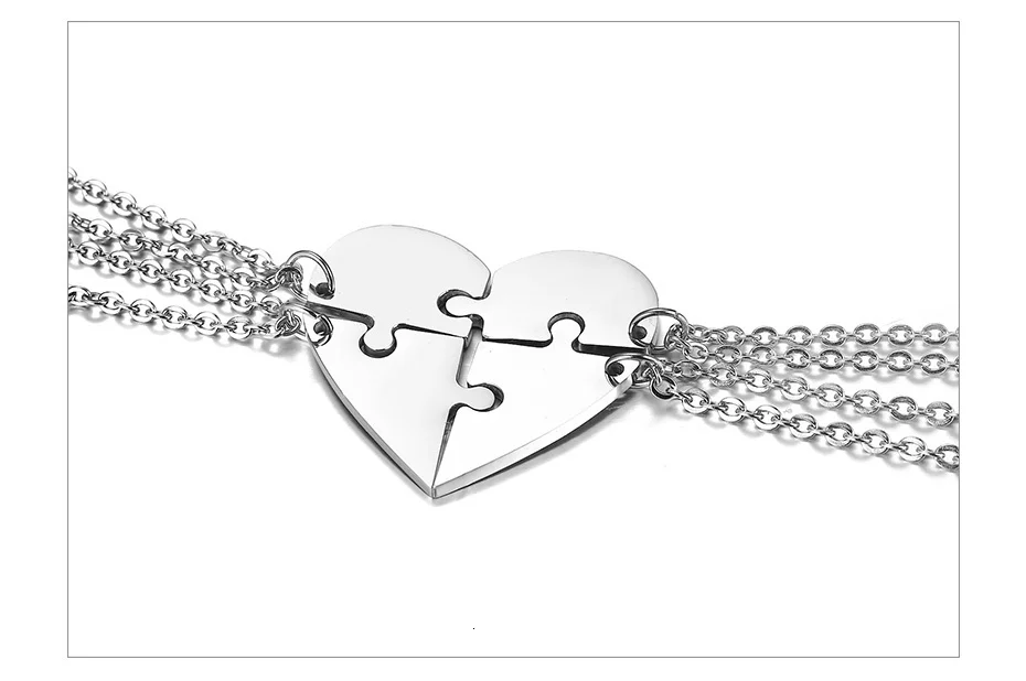 Vnox 4 шт./компл. Головоломка Сердце Семья Love Подвеска дружба BFF Ожерелья гравировка Нержавеющая сталь колье с 2" цепи