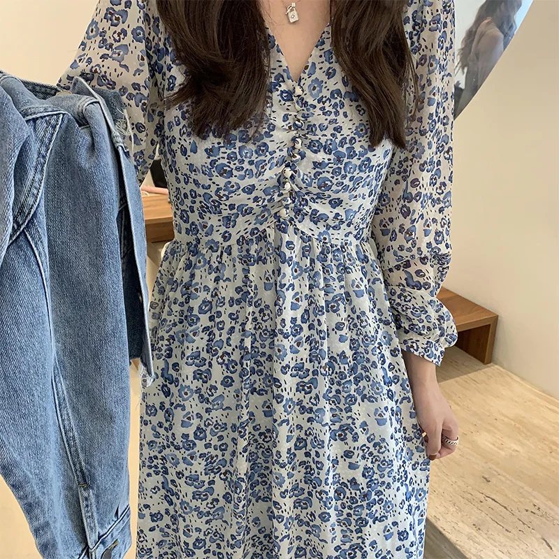 Платье женское шифоновое с V-образным вырезом и цветочным принтом | Женская