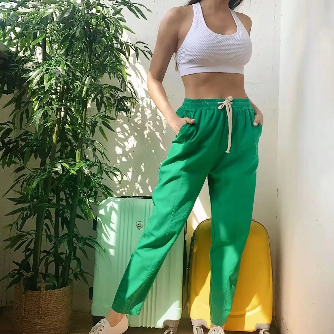 Женские хлопковые брюки Длинные шаровары на весну и лето повседневные из хлопка