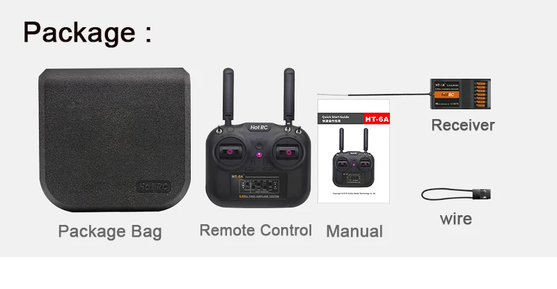 

HOTRC HT-6A HT6A 2.4G 6CH RC Transmitter FHSS & 6CH Receiver With Box For FPV Drone Rc Airplane RC Car Boat