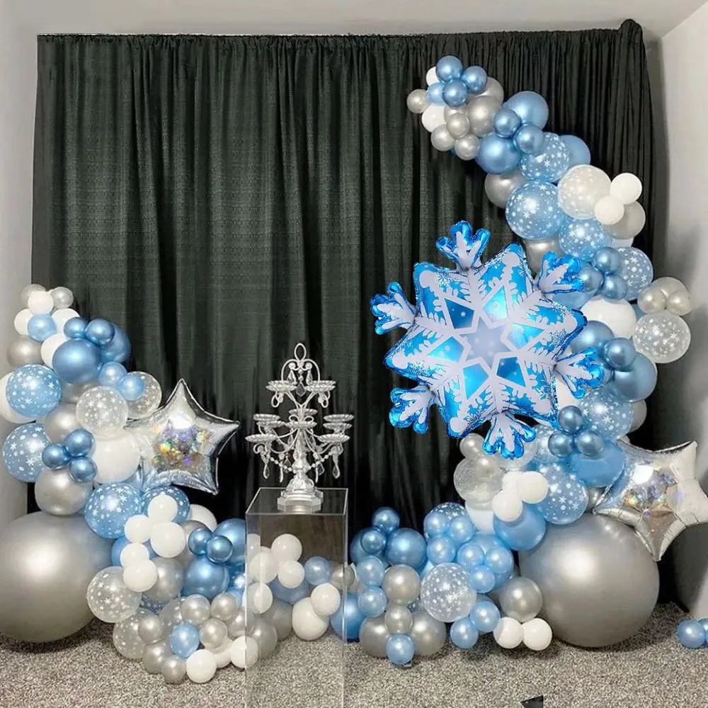 

132pcs Snowflake Balloon Garland Arch kit Birthday Party Ice Snow Queen Metal Balloon Baby Shower Decoration Christmas Globos