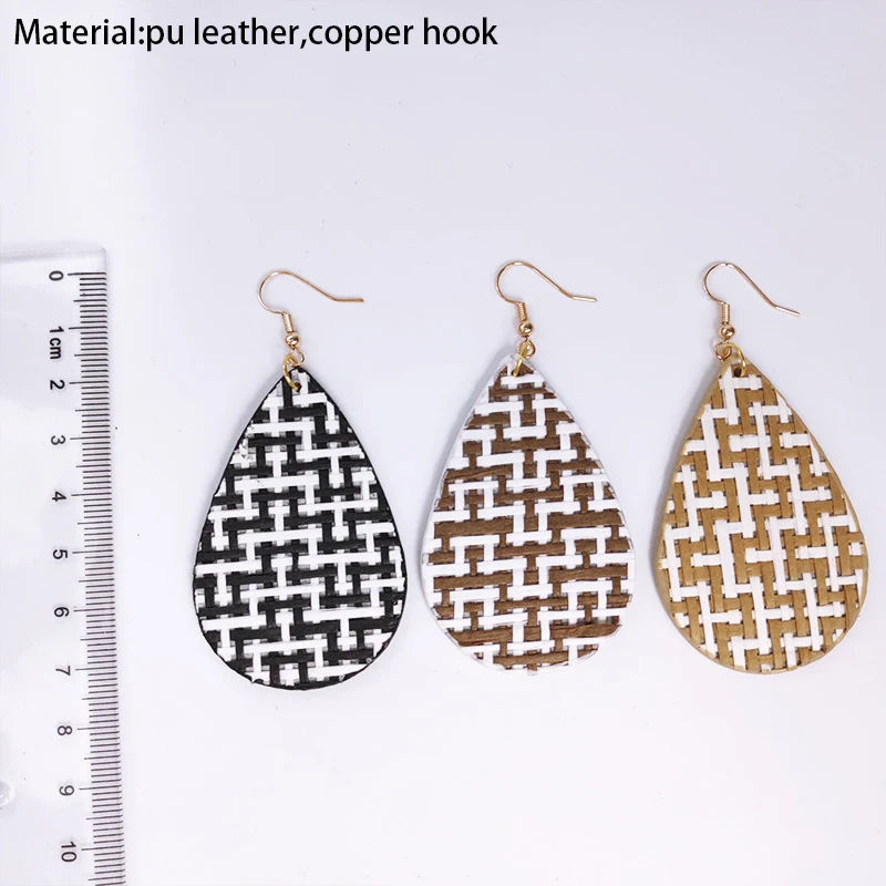 Cpop Vintage Printing Water Drop Earrings Personality PU Leather Fashion Party Jewelry Women Accessories Gift Wholesale | Украшения и