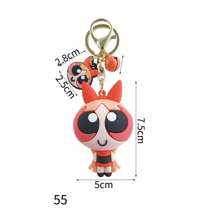 

Cartoon Keychains Accessories Character Cute Powerpuff Girl Action Figure Key Chains Couple's Bag Pendant Creative Car Pendant