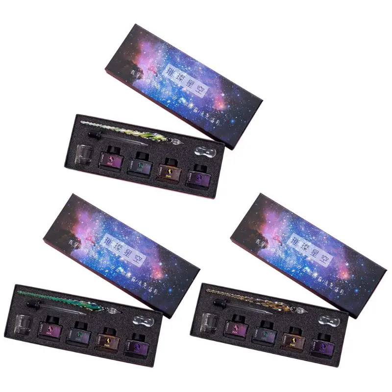 Набор стеклянных ручек для письма с изображением звездного неба авторучка