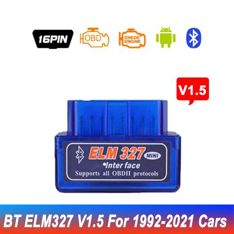 Автомобильный диагностический сканер Elm327 Bluetooth OBD2 V1.5 Elm 327 V 1,5 OBD 2, мини-адаптер Elm-327 OBDII, автомобильный диагностический инструмент