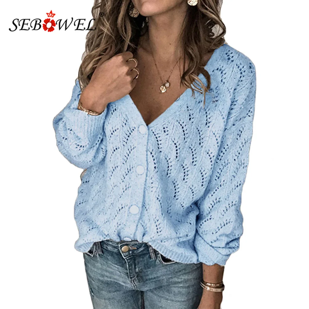 Женский Повседневный Вязаный Кардиган с длинным рукавом SEBOWEL хлопковый