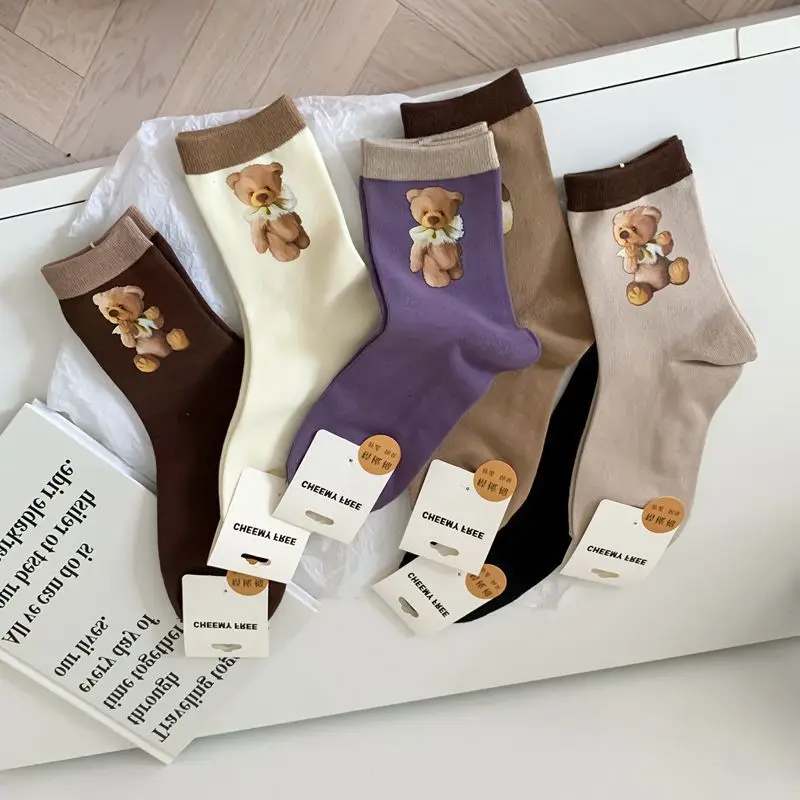 1 Pair Cartoon Women's Cotton Socks Bear Lovely Animal Pattern Girl Breathable Sock Cotton Female Princess Socks High Quality