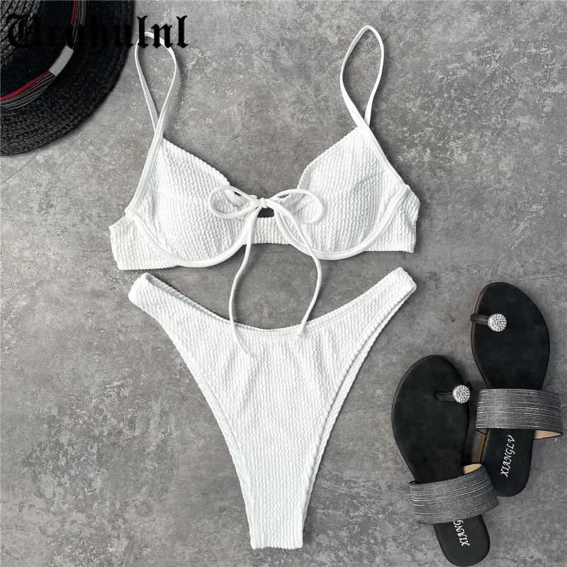 

Solid Swimsuit Female Two Piece Bandage Bikini Mujer 2020 Sexy Backless Thong Swimwear Women Summer Beachwear Biquini