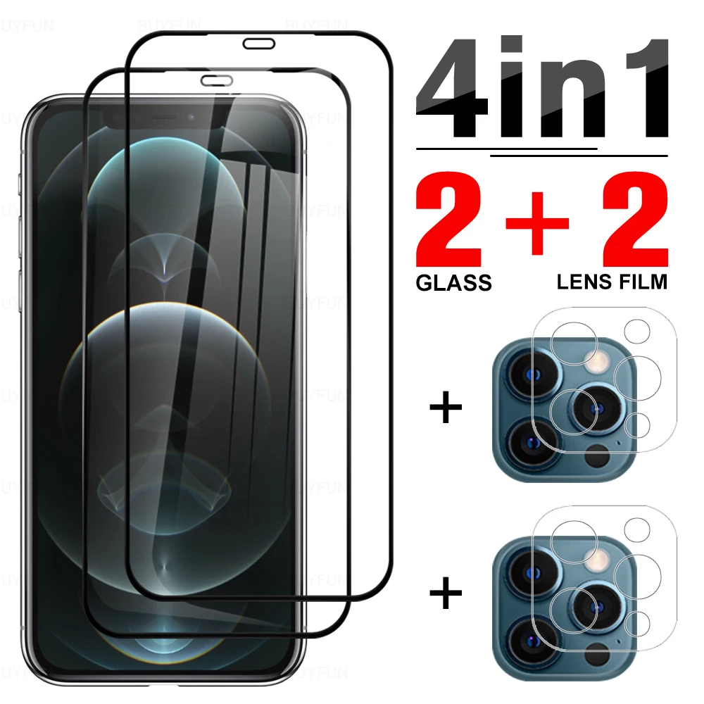 

Закаленное стекло 4 в 1 с полным покрытием для iPhone 13 12 Pro Max, защитная пленка для камеры для iPhone13 Pro Max 12 13 Mini, Защитная пленка для экрана