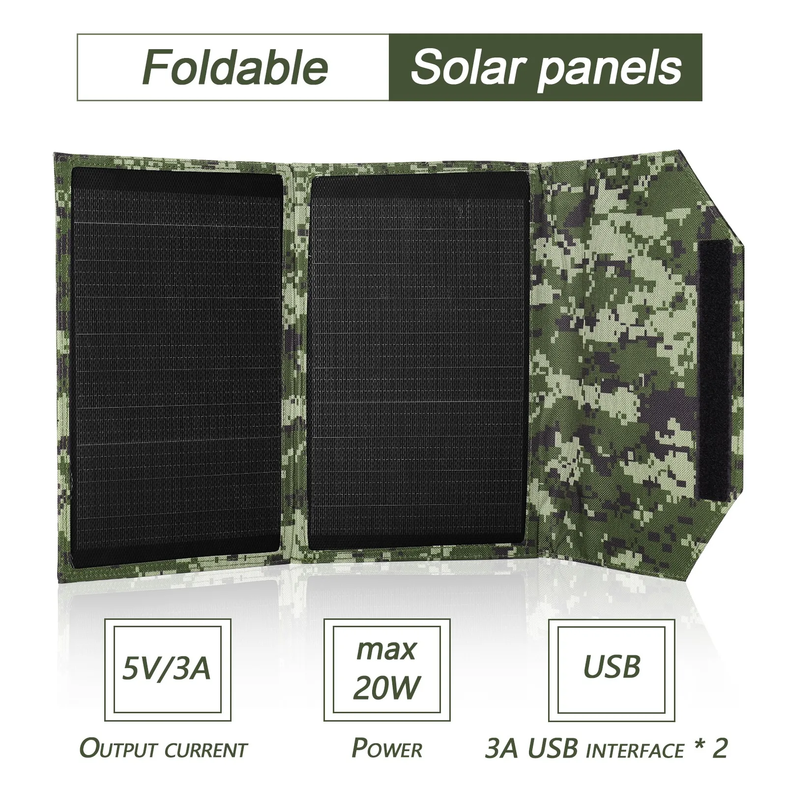 

Outdoor 20W Monocrystalline USB Solar Panel Bag Portable Solar Power Recharge Phone Charge-Tool Folding Removable Panels