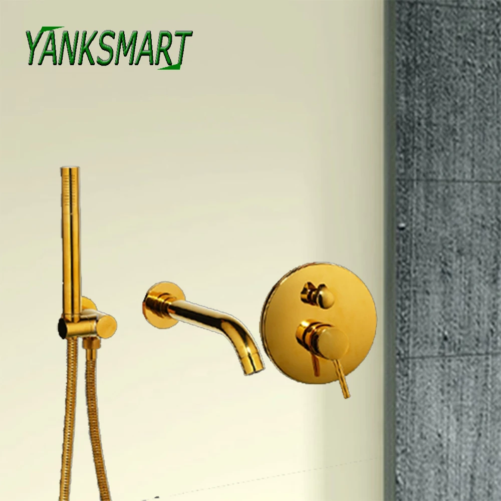 YANKSMART позолоченный смеситель для душа ванной набор кран настенный ванна 2 функции