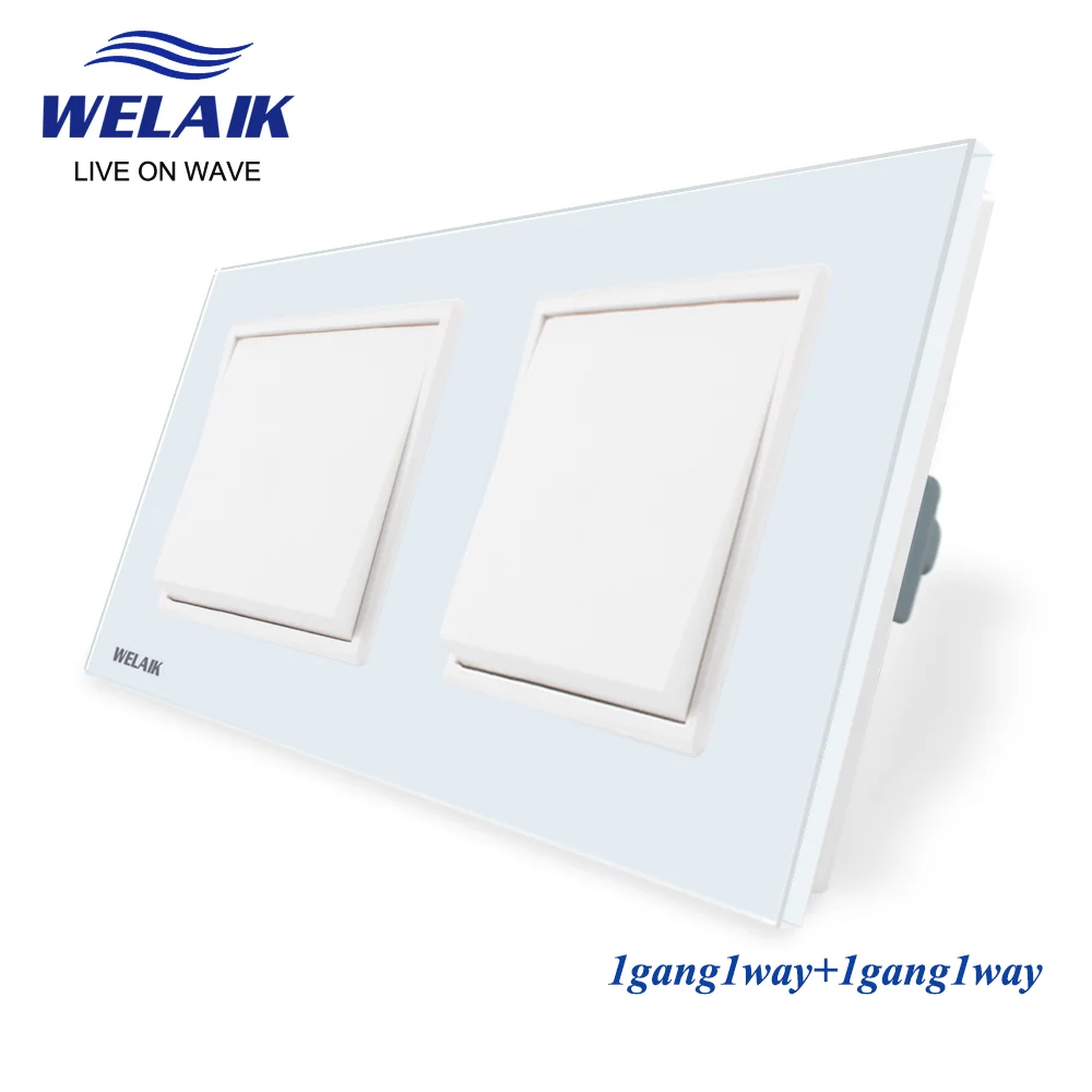 

WELAIK Push Button Switch Manufacturer of Wall Light Switch Black White Crystal Glass Panel AC 110-250V 1Gang 1Way A271111W/B
