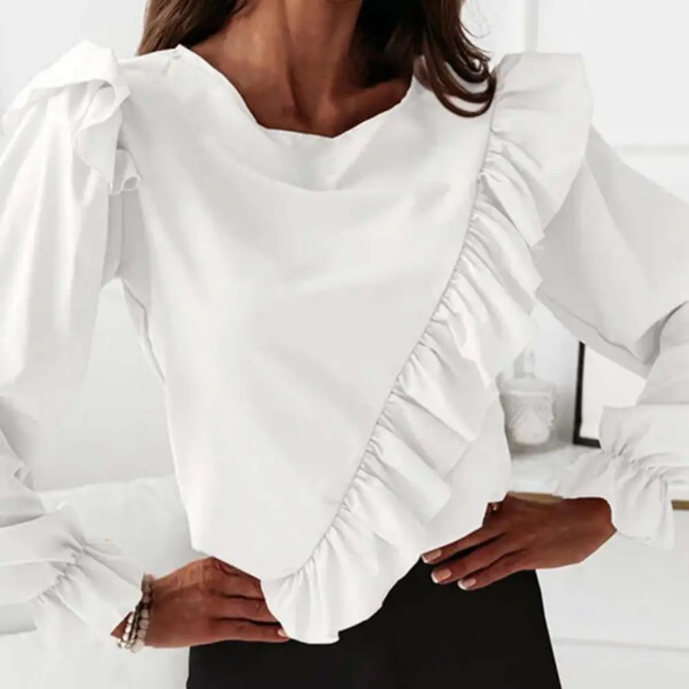 

Women Shirt Long Sleeve Solid Color Straight Type Design Comfy Blouse Blouse Stylish Shirt Lady Blouse Autumn Winter