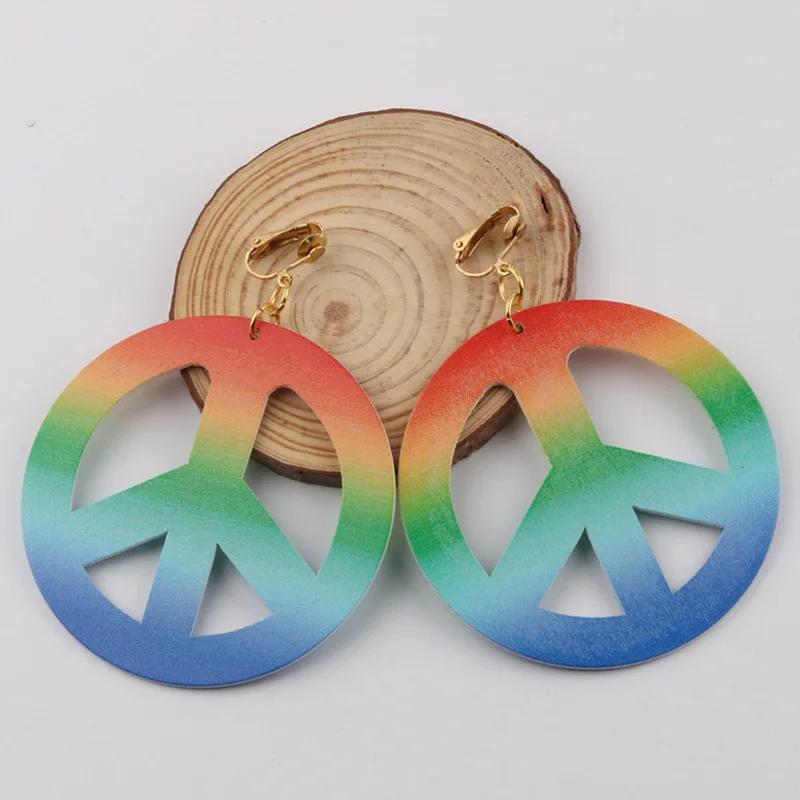 Cpop Peace радужные деревянные серьги для женщин и девушек легкий круг семейный набор
