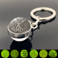 wg 1pc luminous archangel metal keychain time gem cabochon glass pendant creative gift key chain jewelry